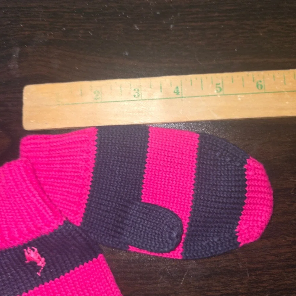 Polo Ralph Lauren Mittens 2T-4T Kids Pink Navy Striped Knit Pony Logo